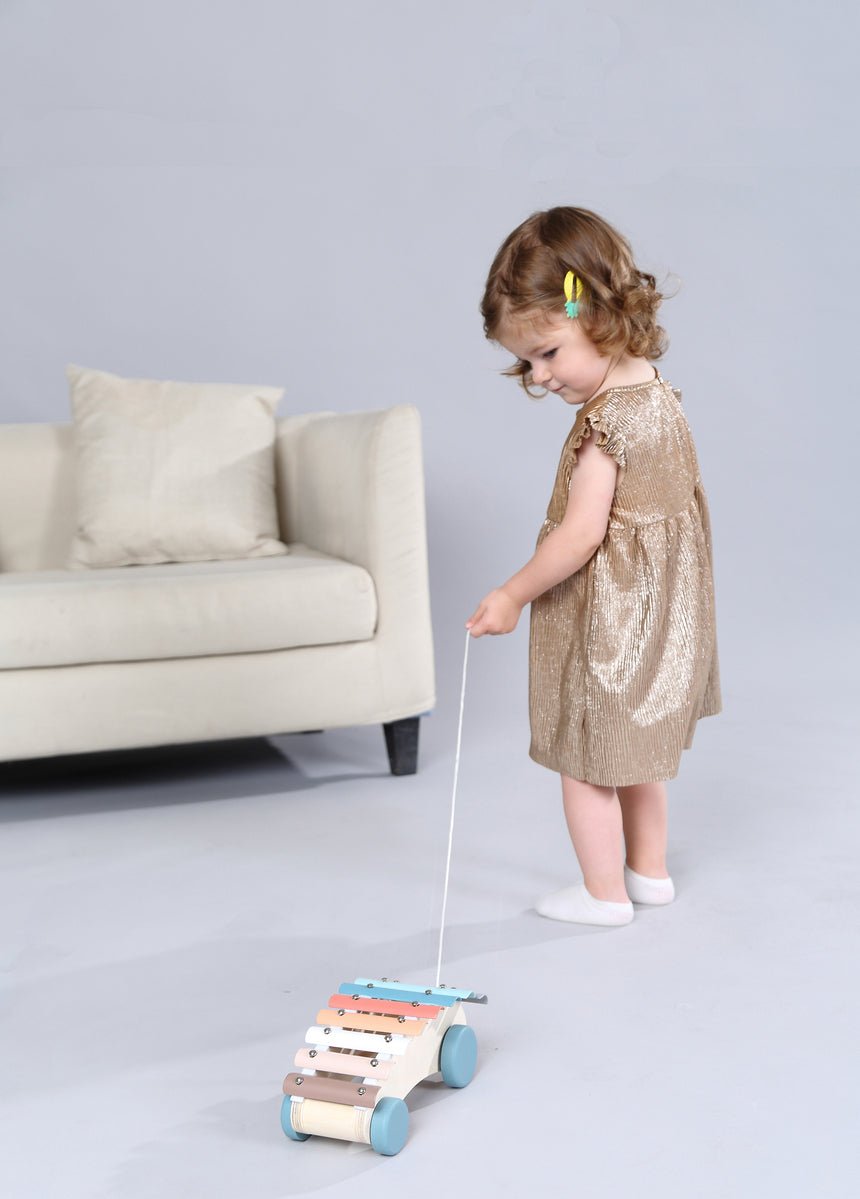 Kaper Kidz Wooden Pull Along Xylophone Car | Colorful musical toy for toddler playtime. Kaper Kidz Wooden Pull Along Xylophone Car | Colorful musical toy for toddler playtime.