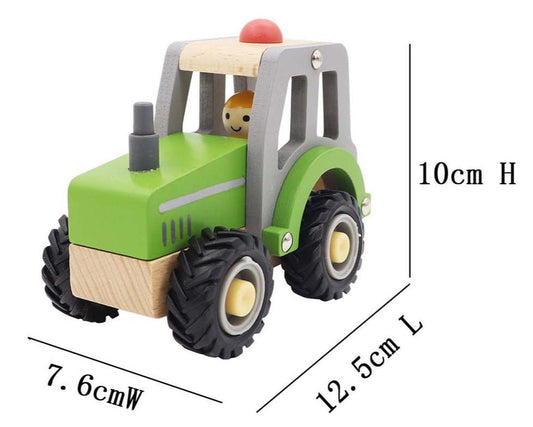 Green tractor toy with rubber wheels for kids, offering calm, breezy play at home.