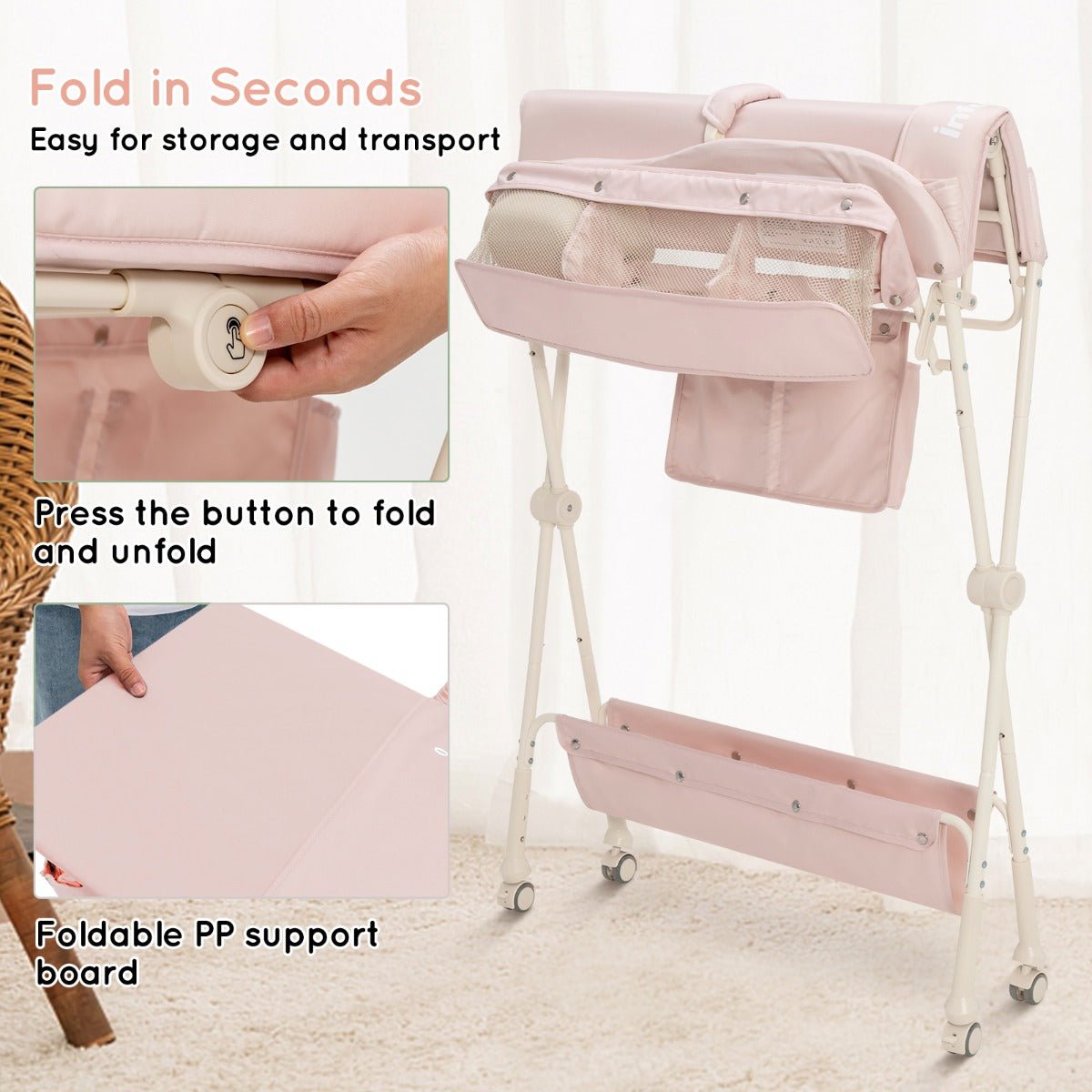 Height Adjustable Foldable Diaper Changing Table - Pink Convenience