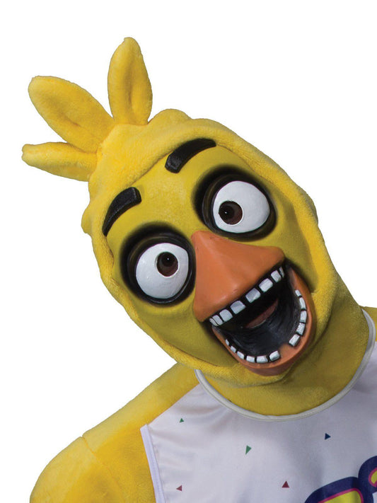 Official FNAF Chica Adult Costume for Halloween dress-up, featuring iconic animatronic character.