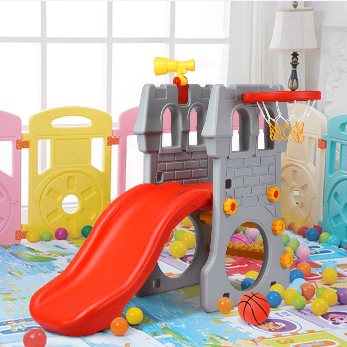 Interactive Climber Slide Set - Includes Basketball Hoop for Kids Play