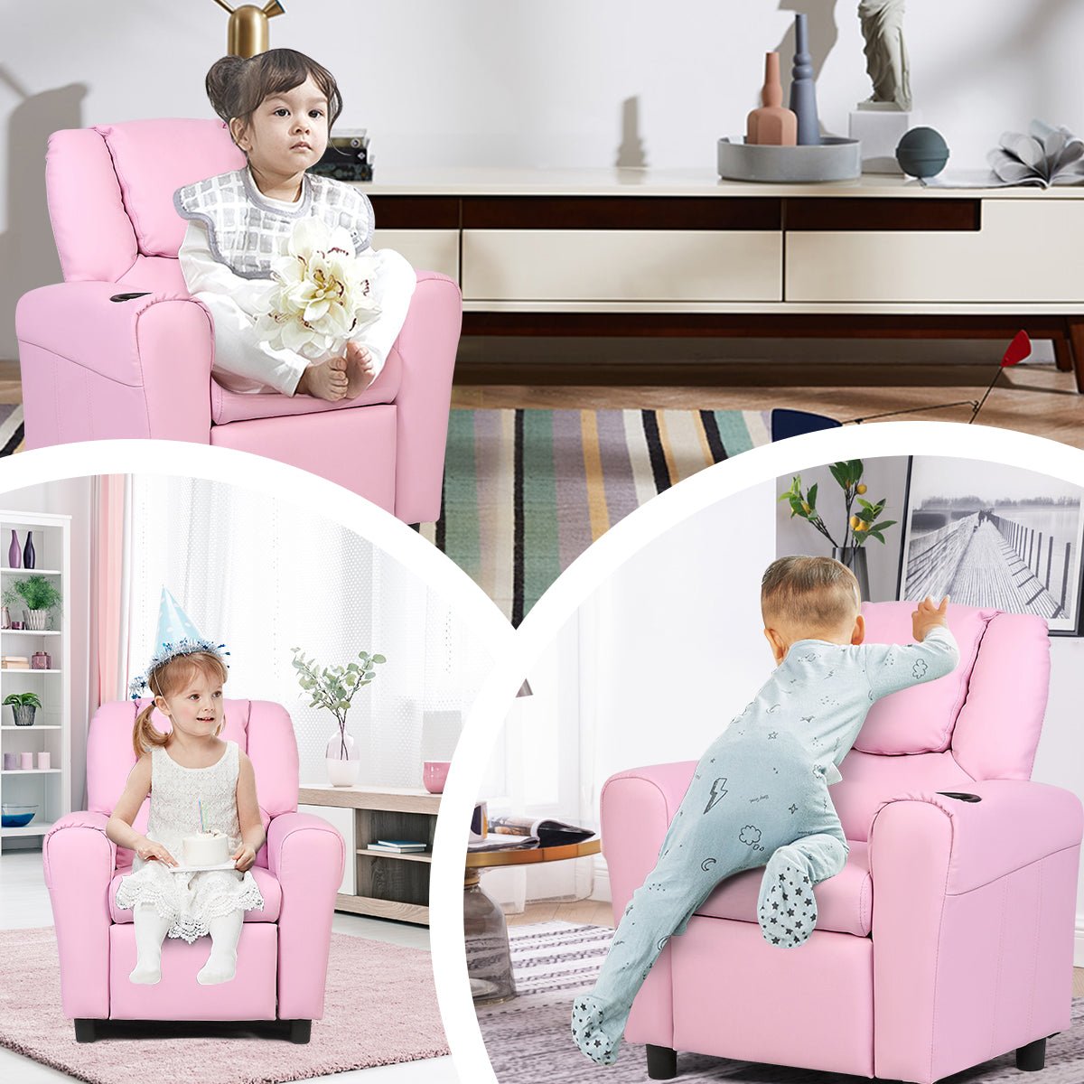 Pink Children's Recliner Chair: Enjoy Comfortable Seating with Ergonomic Armrest