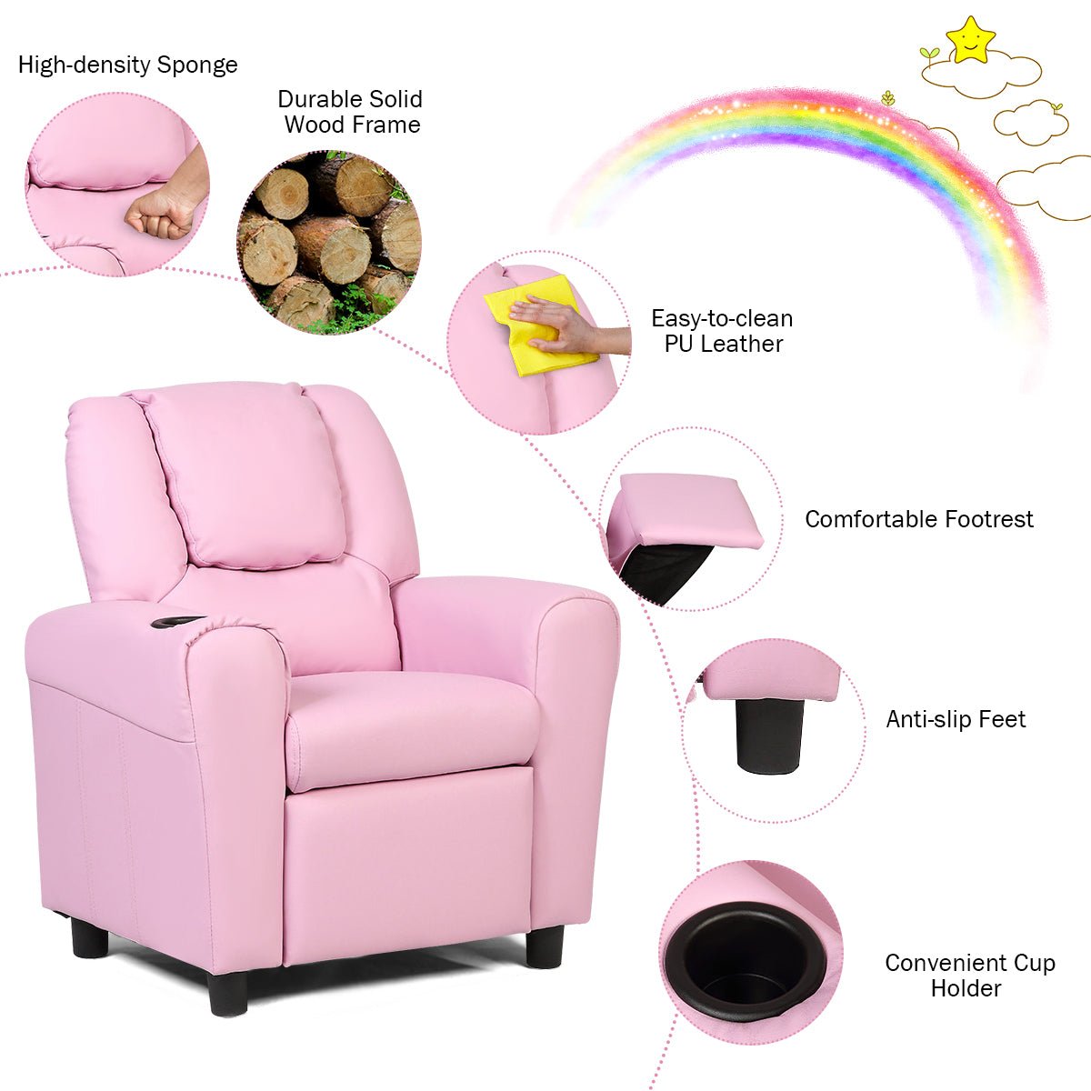 Stylish Pink Children's Recliner Chair: Relaxation and Ergonomic Support