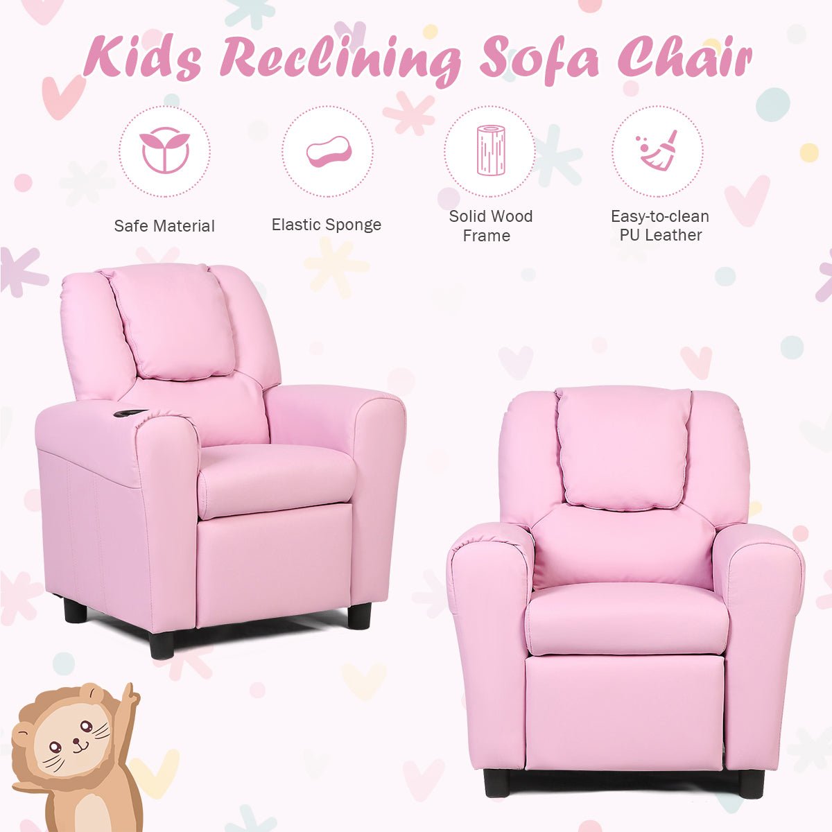 Pink Children's Recliner Chair: Embrace Comfort with Ergonomic Armrest