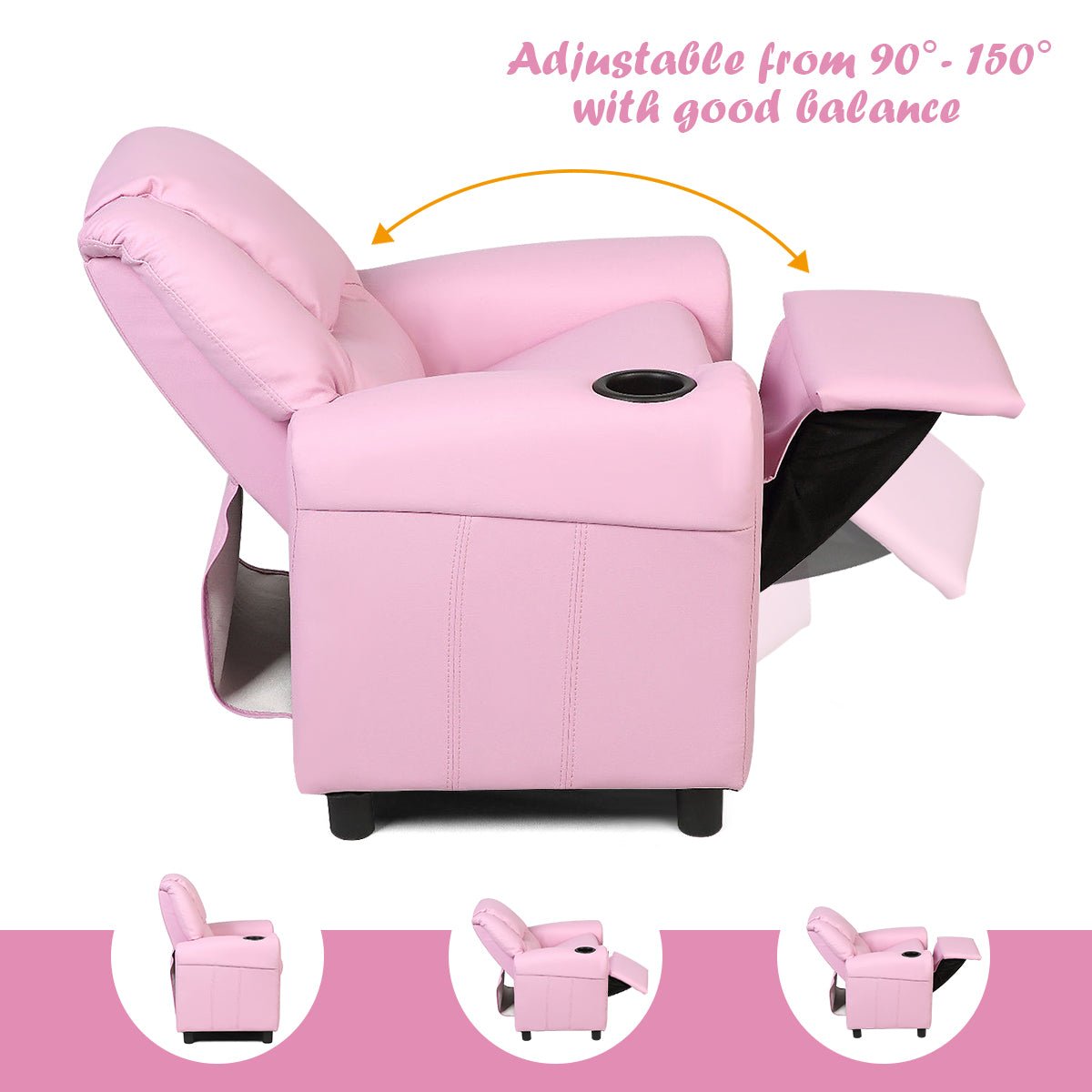 Pink Children's Recliner Chair with Ergonomic Armrest: Comfy Relaxation