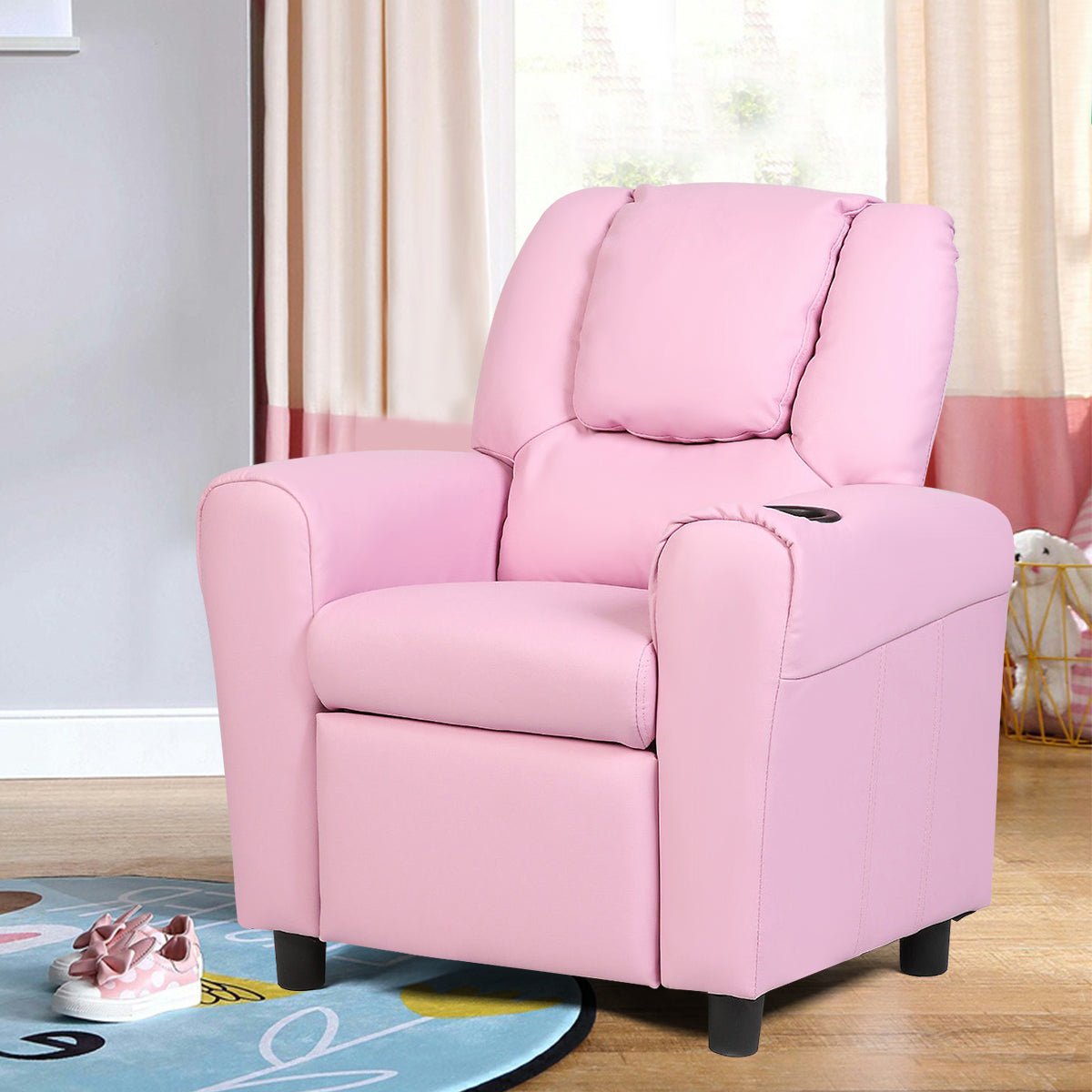 Embrace Relaxation: Pink Children's Recliner Chair with Ergonomic Armrest