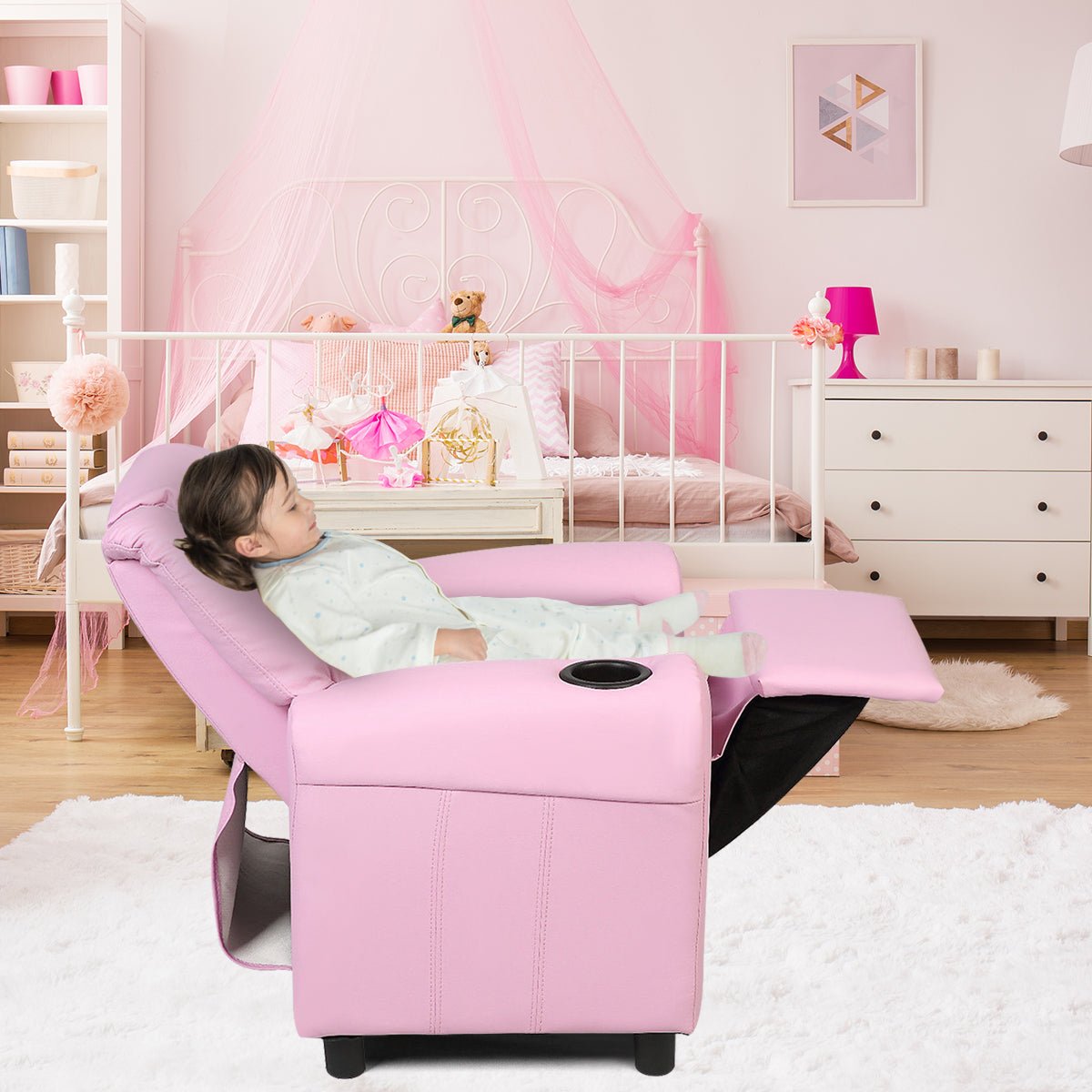 Cozy Pink Children's Recliner Chair with Ergonomic Armrest: Relaxation Zone