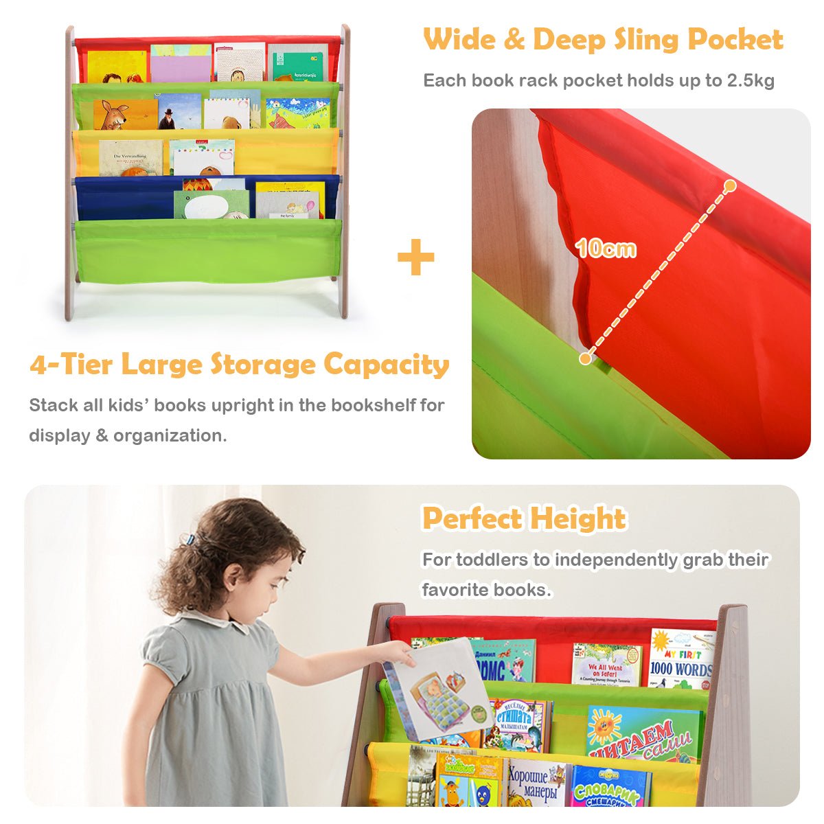 Kids Book Storage Shelf - Organize Children's Books with 4 Compartments