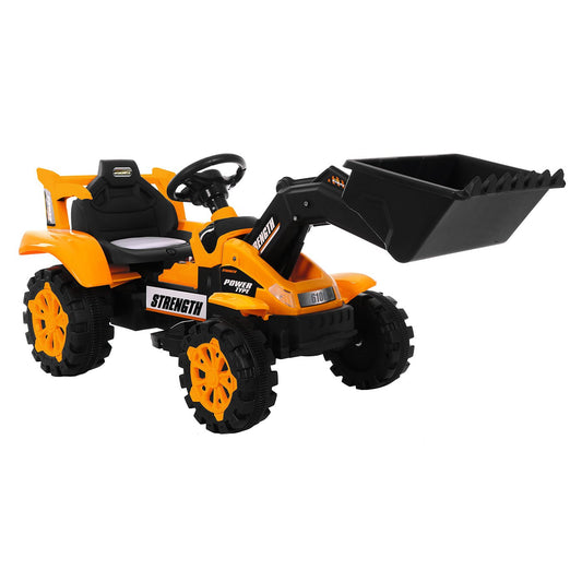 Kids 6V electric ride-on front loader excavator, perfect for outdoor play at home.