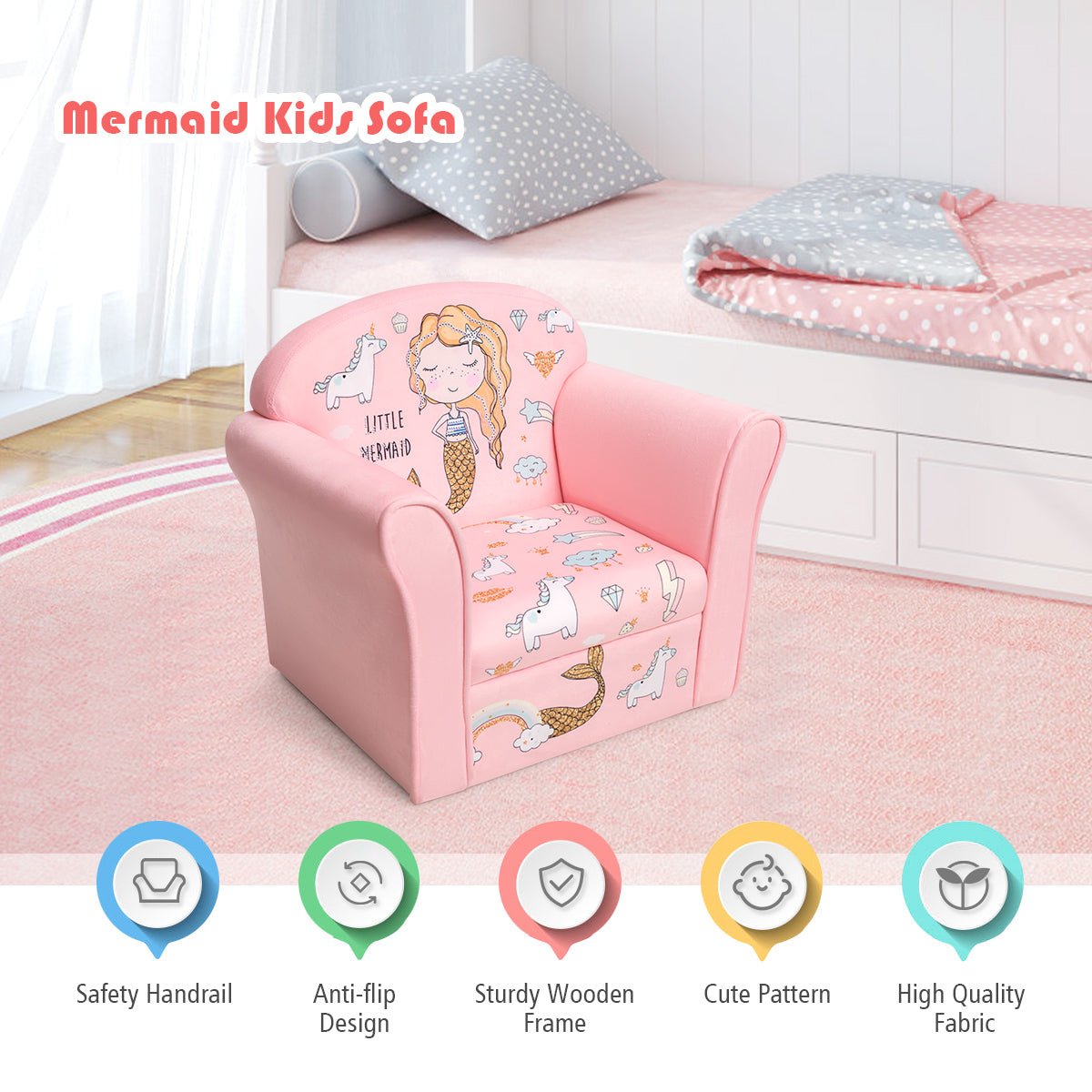 Enchanting Mermaid Pattern Kids Sofa: Cozy Bedroom Seating with Playful Style