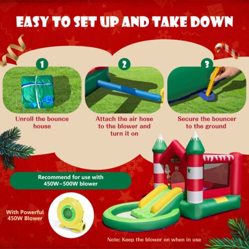 Kids Christmas Bounce House - Slide, Trampoline, and Jolly Play (Blower Included)