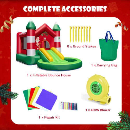 Inflatable Christmas Theme Play Center - Slide, Trampoline, and Merry Memories (Blower Included)