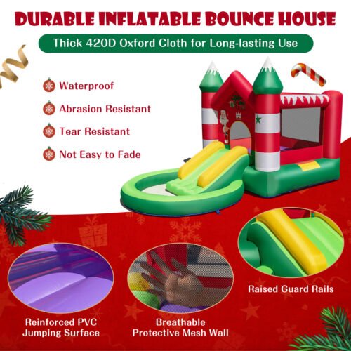 Inflatable Christmas Theme Bounce House - Slide and Festive Play (Blower Included)