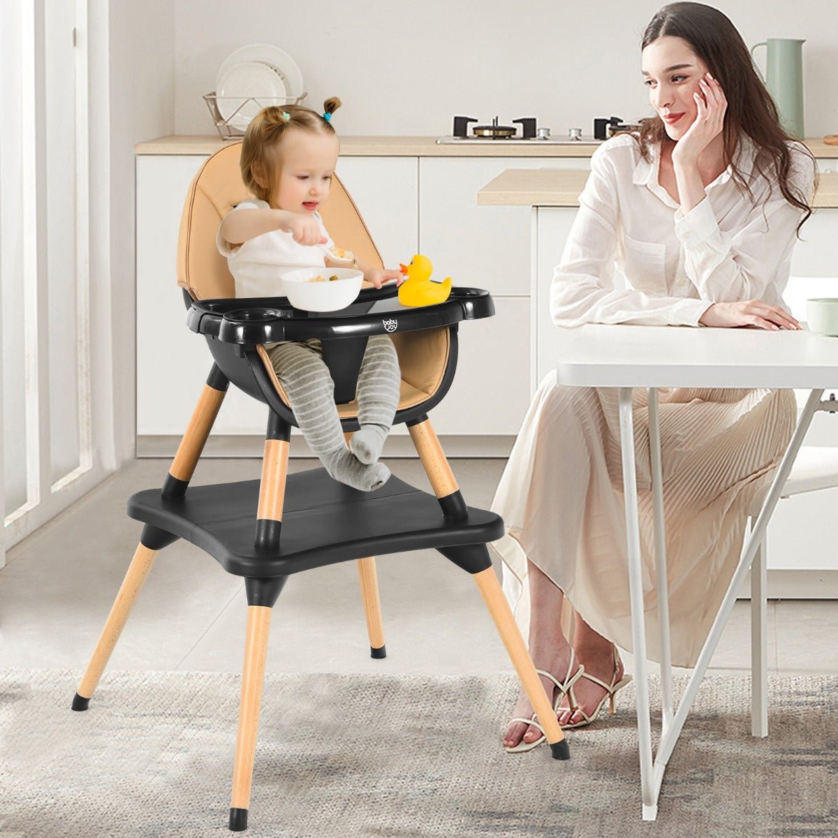 Convertible Toddler High Chair - 5-in-1 Wooden Design, Coffee Finish