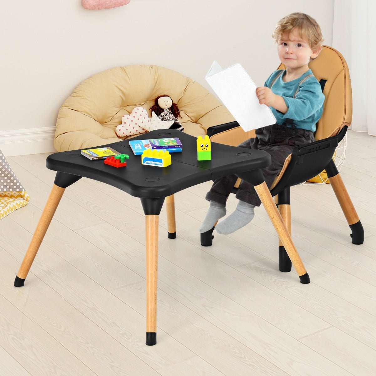 5-in-1 Coffee High Chair - Convertible Wooden Toddler Seating
