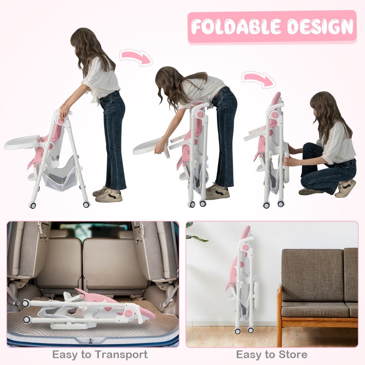 Foldable Pink High Chair Foldable Pink High Chair