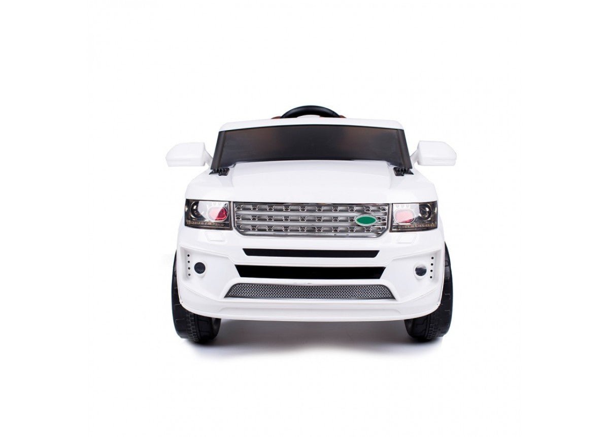 Coopa white electric ride-on car for kids, perfect for indoor/outdoor fun and entertainment.