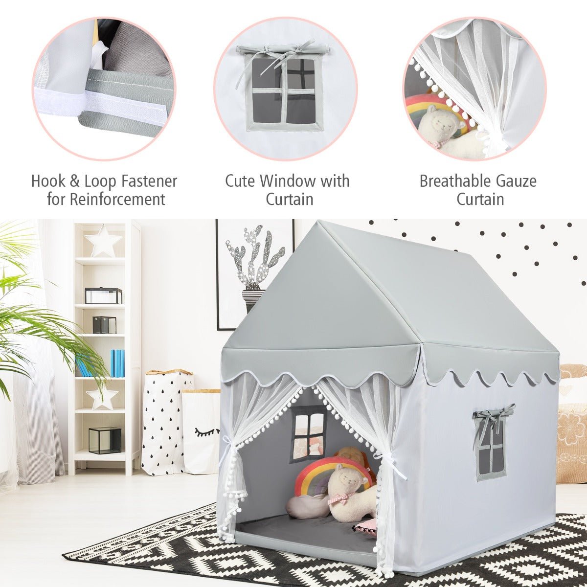 Enchanting Childhood: Grey Playhouse with Door and Windows for Kids