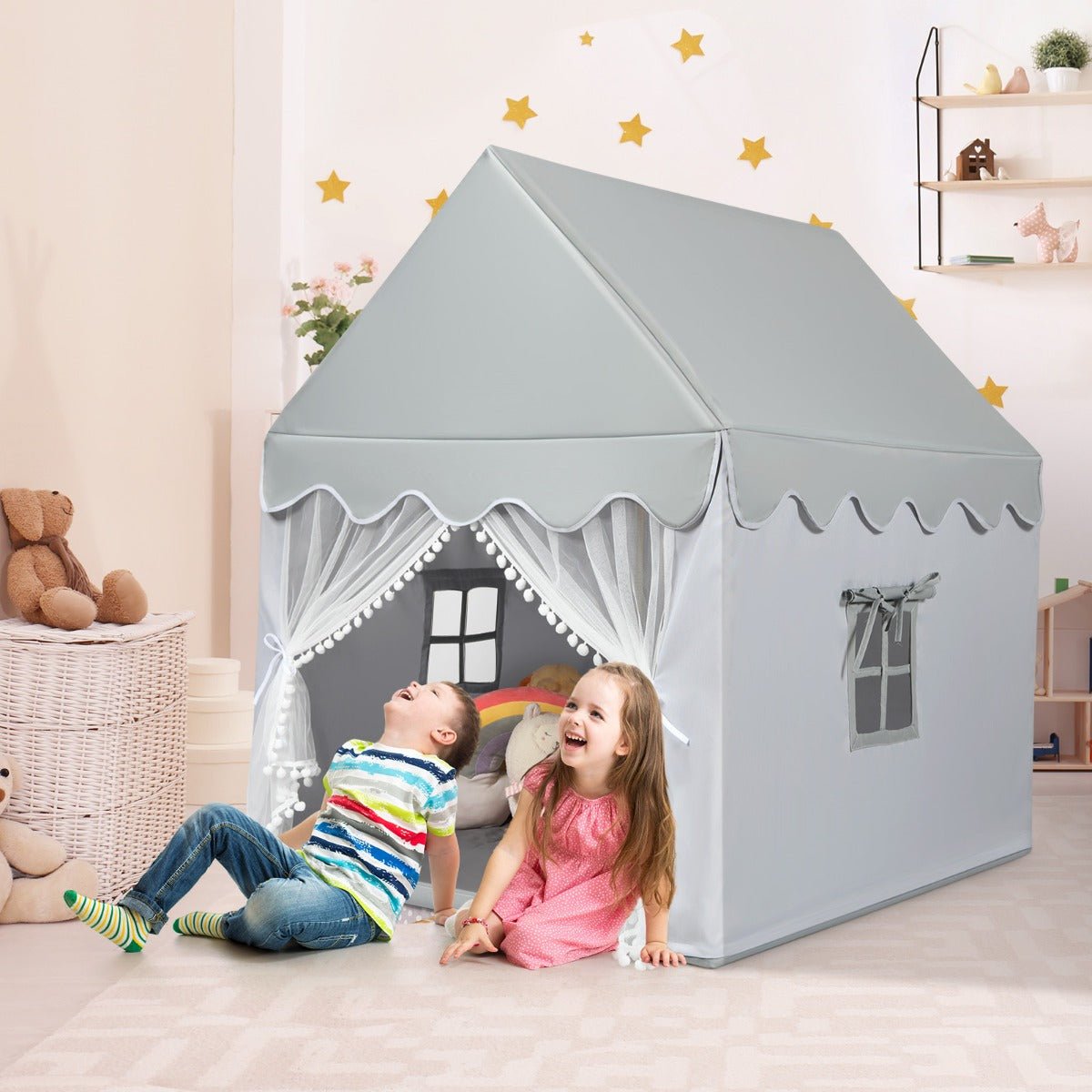 Explore and Play: Grey Kids Playhouse with Door and Windows