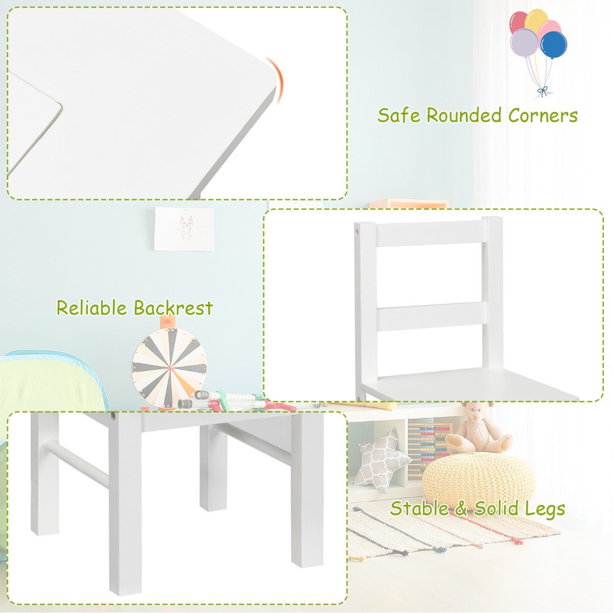 Costway 2-in-1 Kids Activity Table and Chair Set with Storage-White