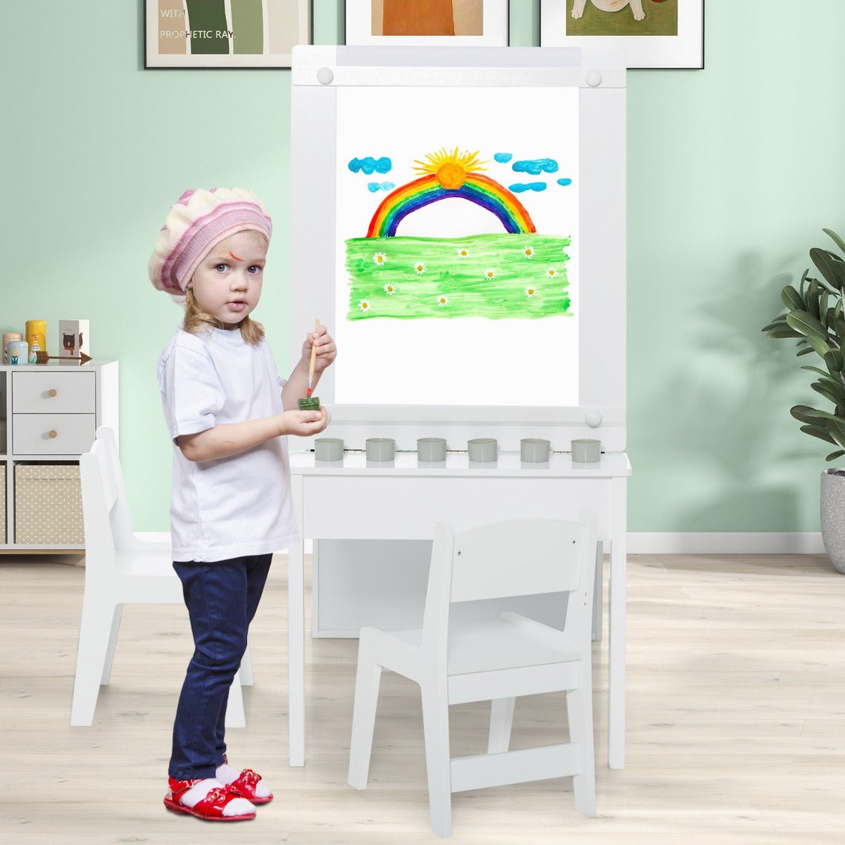Space-Saving Kids Art Table with Storage Shelves