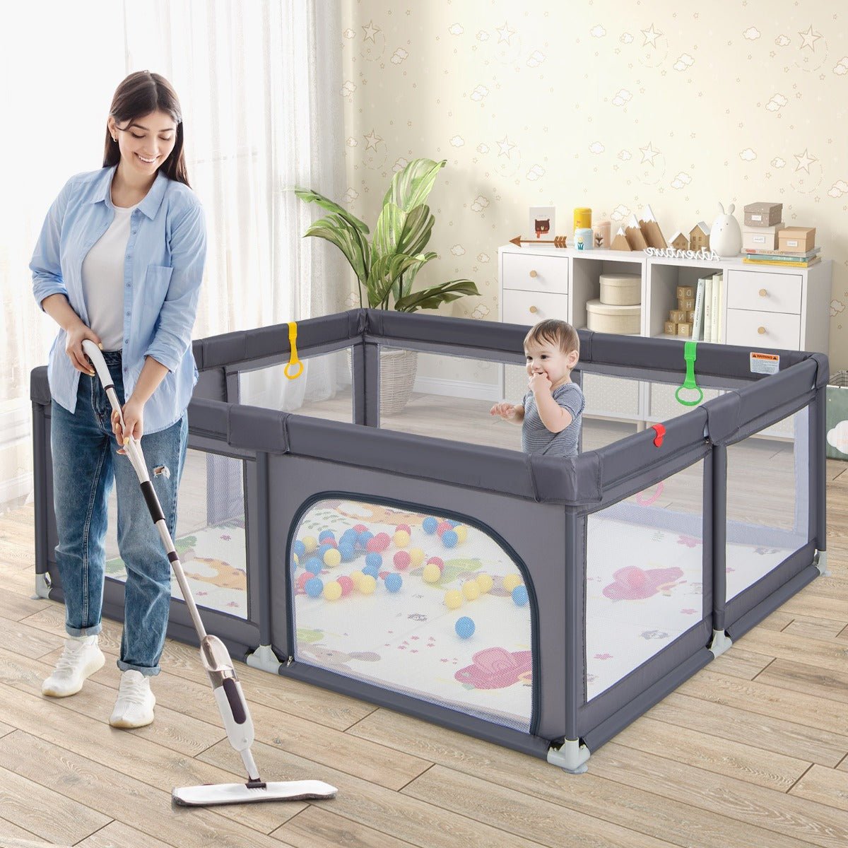 Easy-Setup Playpen with Comfort Mat for Babies