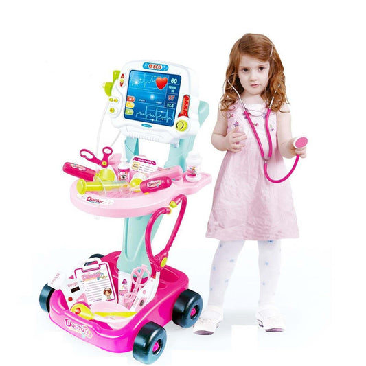 Pediatric medical cart with ECG machine for at-home monitoring, perfect for childrens healthcare needs.