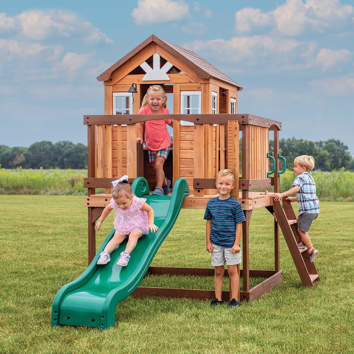 Backyard Discovery Echo Heights Cubby House with Slide | Outdoor Fun