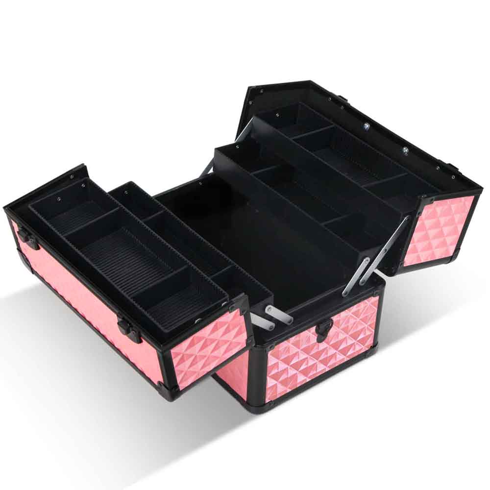 Transform your beauty routine with our diamond pink portable makeup case.