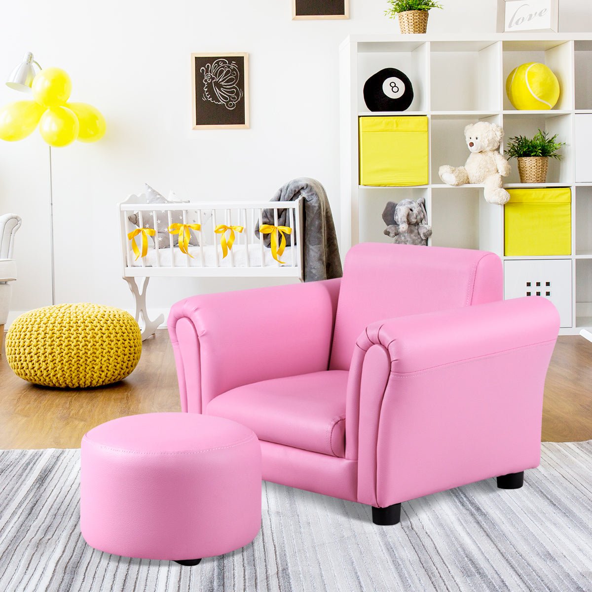 Pink Ergonomic Sofa and Footstool - Comfortable Seating for Babies and Children