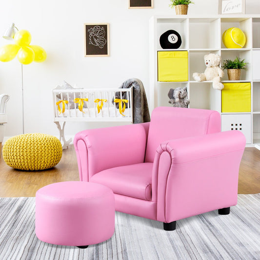 Pink Ergonomic Sofa and Footstool - Comfortable Seating for Babies and Children