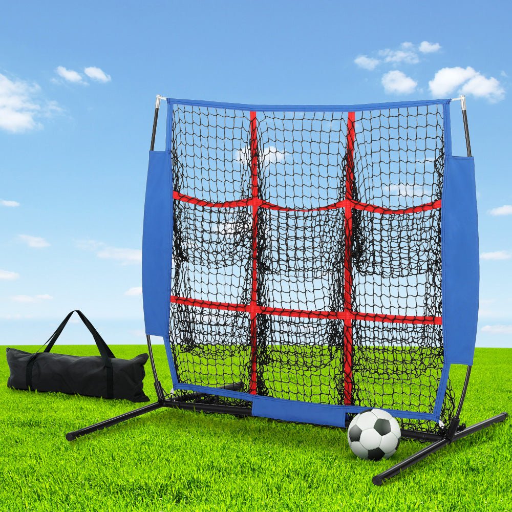 Multi-sport 9-pocket targeting net for baseball, football, softball pitching practice, ideal for kids. Multi-sport 9-pocket targeting net for baseball, football, softball pitching practice, ideal for kids.