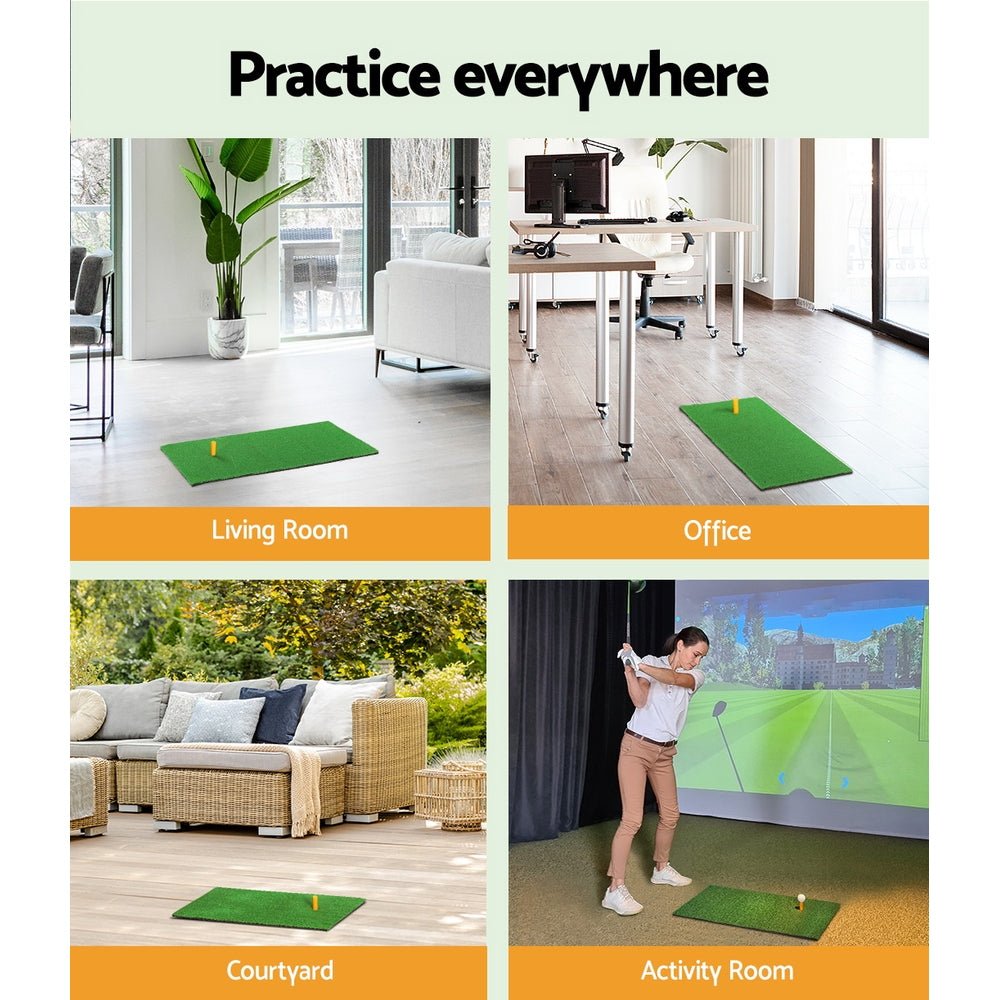 Portable golf hitting mat for kids, measures 60x30cm. Ideal for home practice and training. Portable golf hitting mat for kids, measures 60x30cm. Ideal for home practice and training.