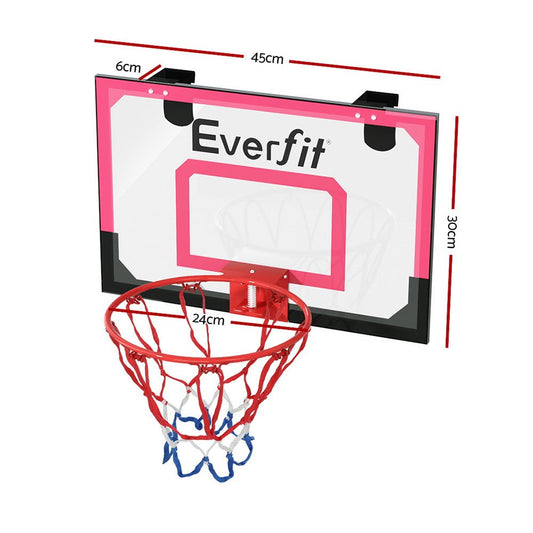 Everfit red mini basketball hoop for kids, wall-mounted for indoor play at home.