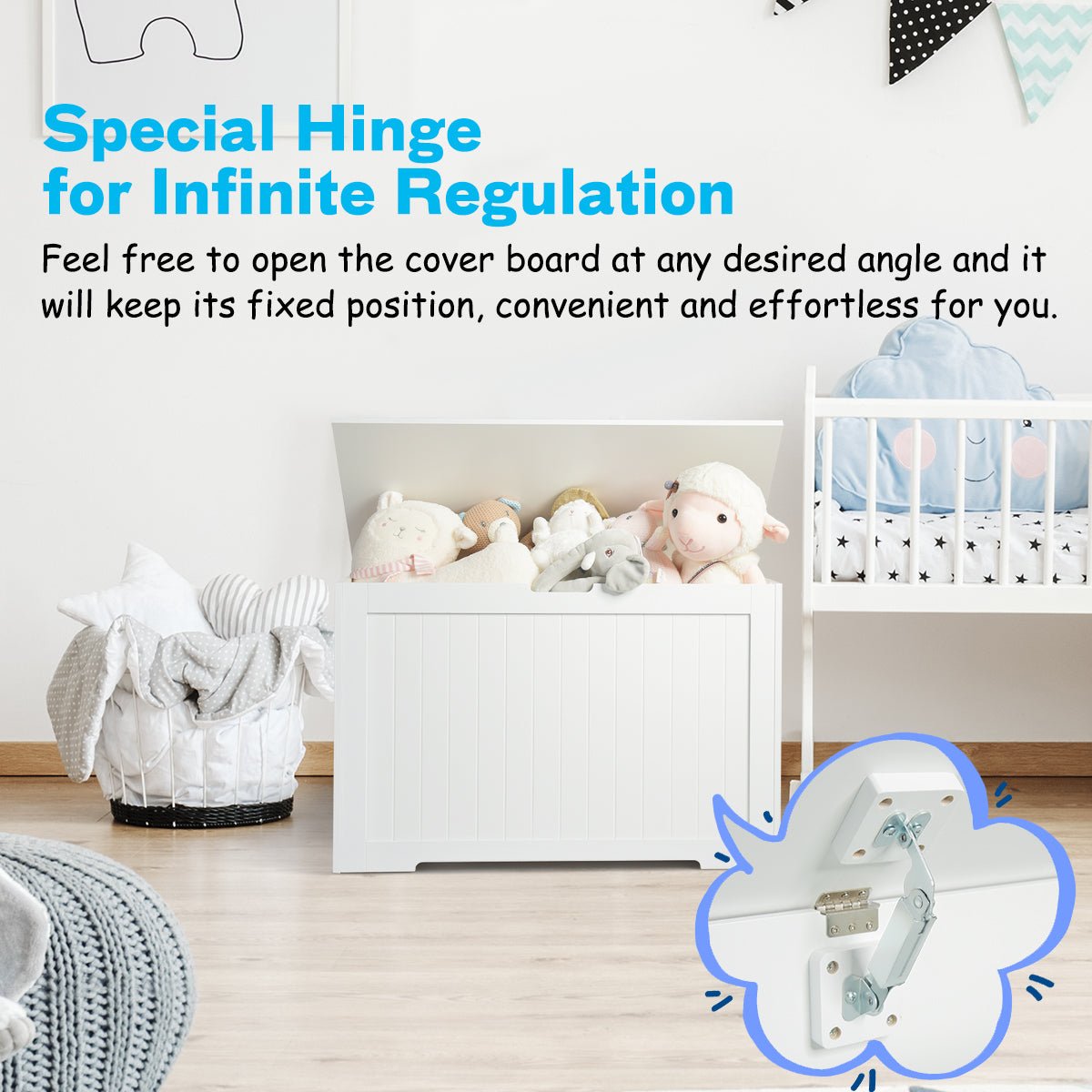 Kids wooden storage chest with flip-top design, ideal for safekeeping toys and belongings