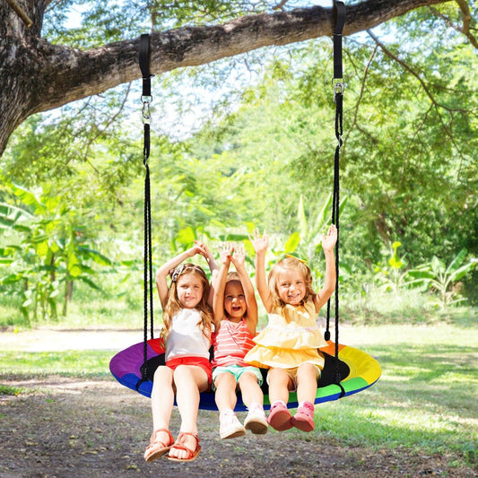 Kids Blue Saucer Swing: Foam-Padded Galvanized Tube for Backyard Fun
