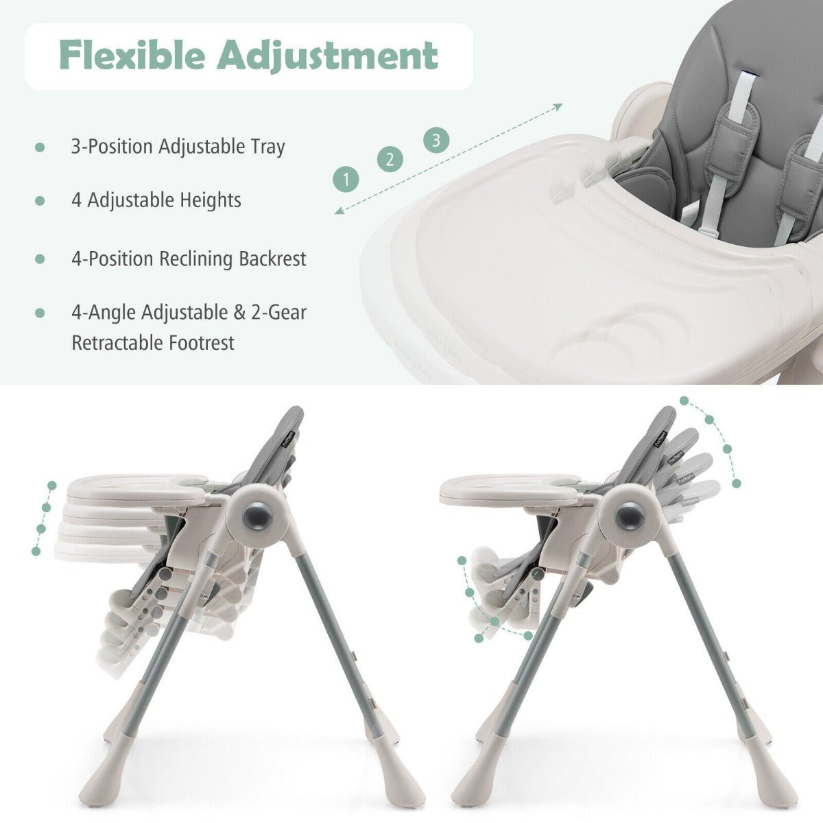 Buy Foldable Convertible Baby High Chair - Grey, Adjustable Height