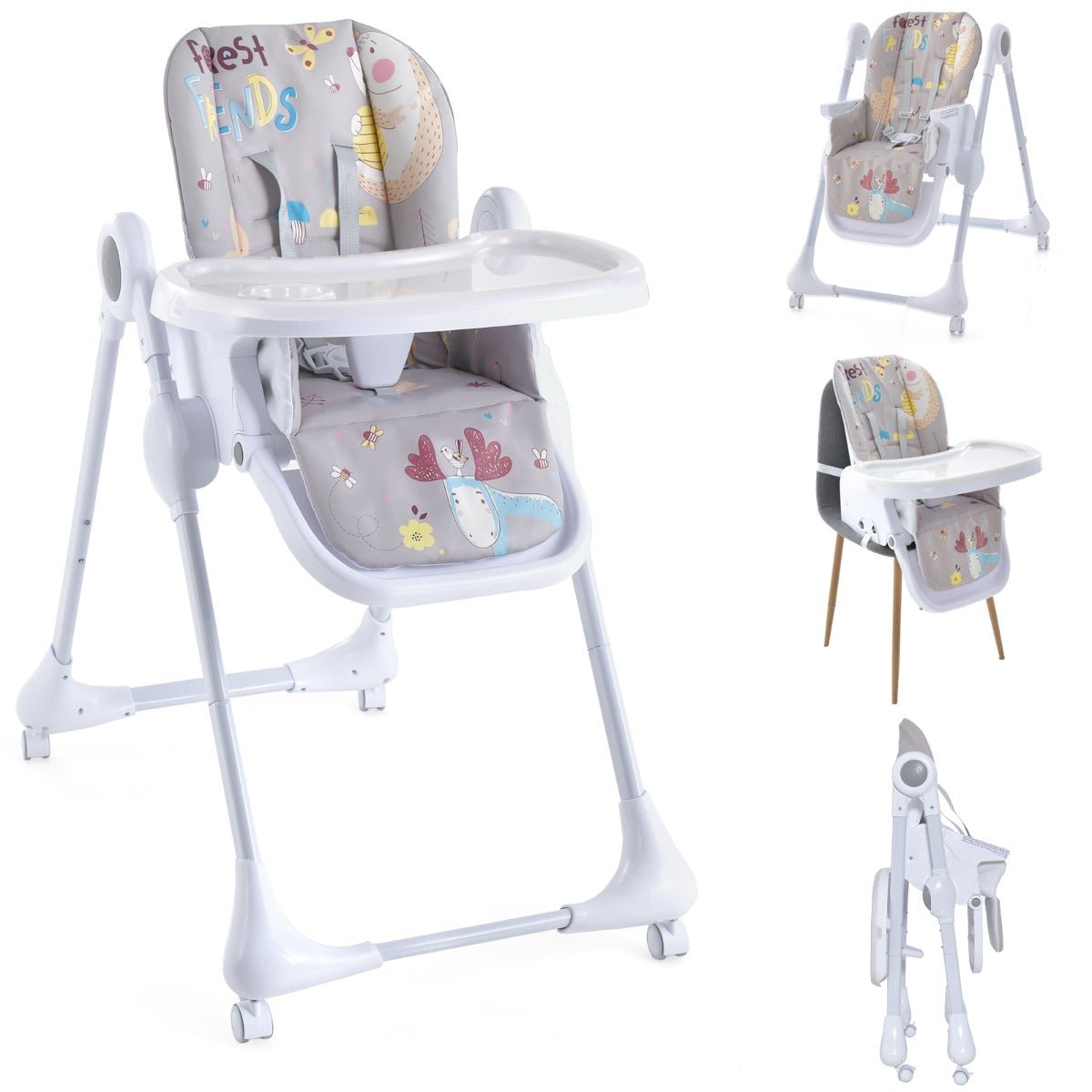 Foldable Infant High Chair with 7-Level Adjustable Height for Baby Grey