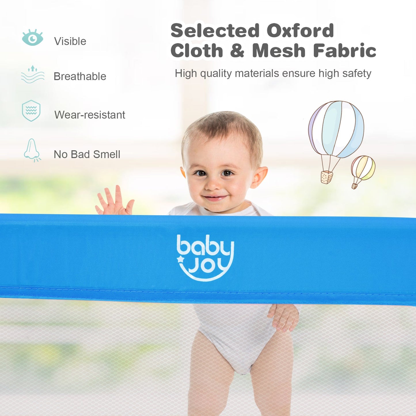 Blue Bed Rail for Toddlers - Foldable Mesh, Easy-to-Use Safety Straps