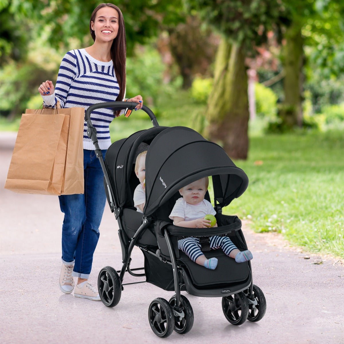 Foldable Black Double Baby Stroller - Shop Now
