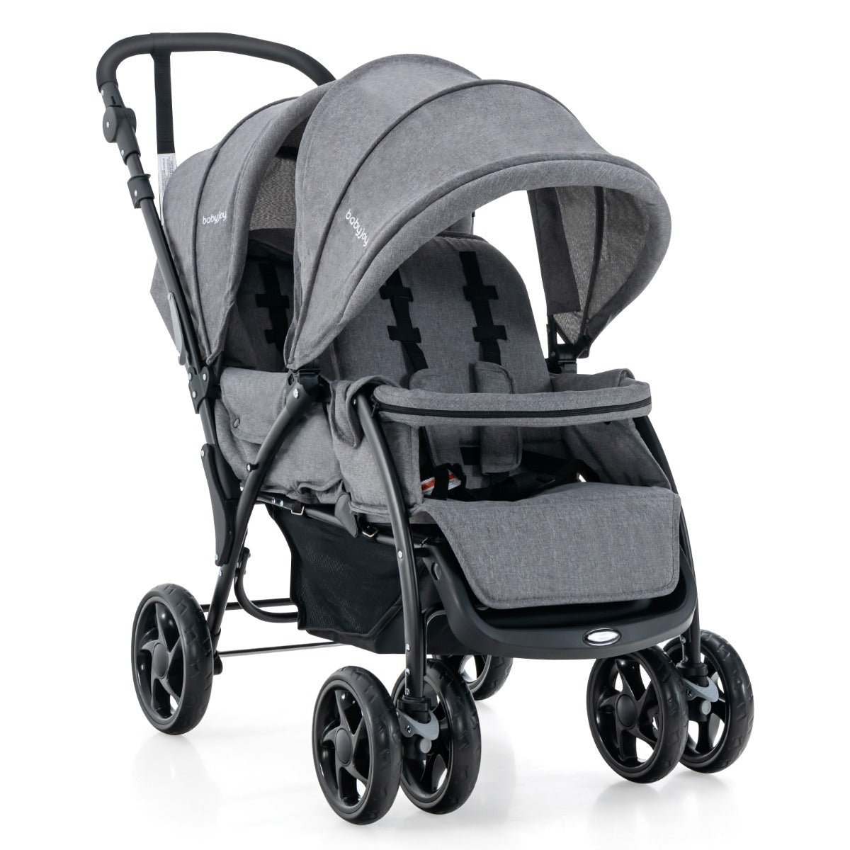 Grey Double Baby Stroller - Tandem Seating and Canopy