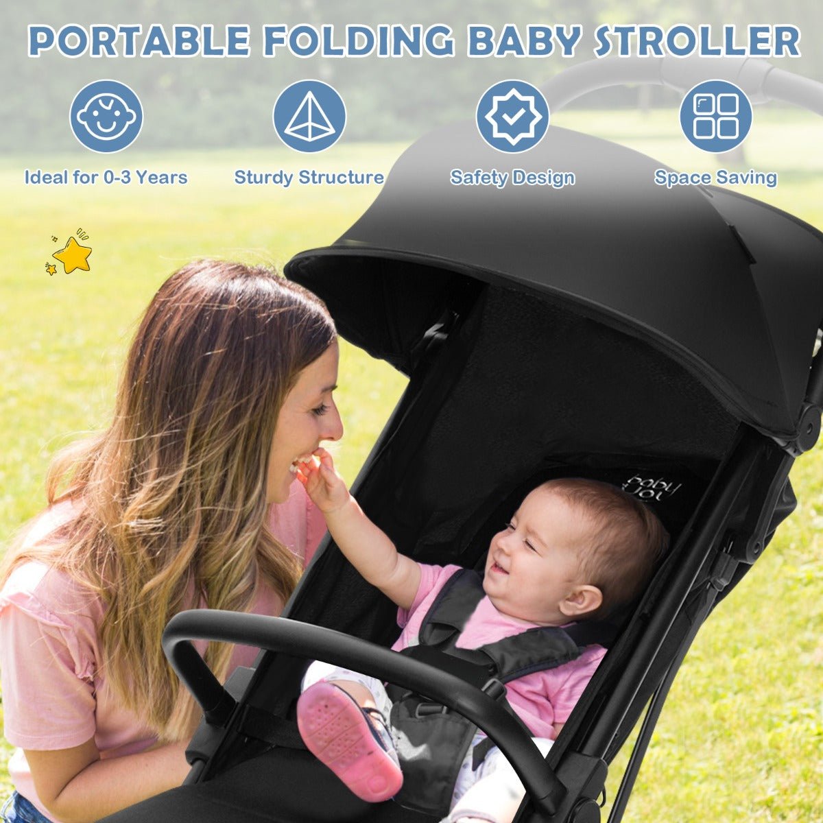 Convenient Black Infant Stroller for Newborns