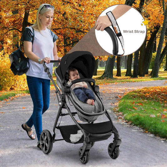Black Kids Stroller - Foldable Design with Adjustable Canopy and Backrest