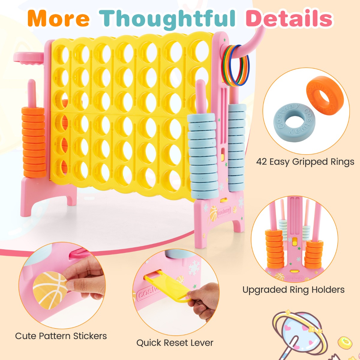 Pink Jumbo 3 in 1 Connect Four Game Set for Kids - Fun indoor entertainment.