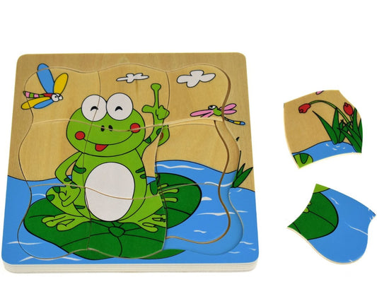 Frog lifecycle puzzle board with 4 layers for interactive learning and playtime at home.