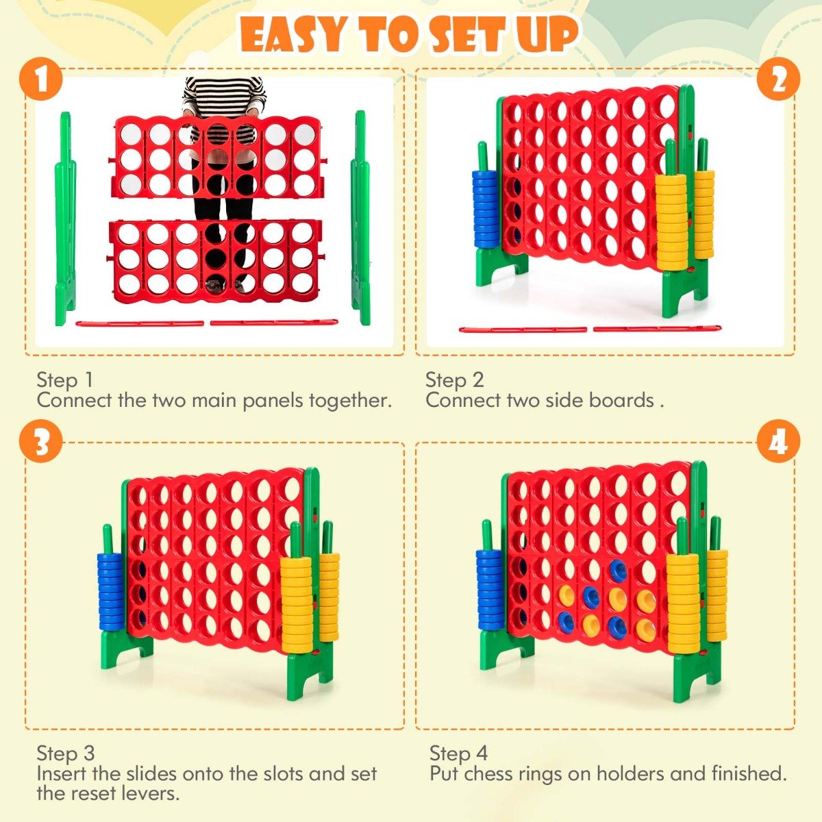 Giant Connect 4 in A Row - 42 Jumbo Rings for Active Beach Activities Giant Connect 4 in A Row - 42 Jumbo Rings for Active Beach Activities