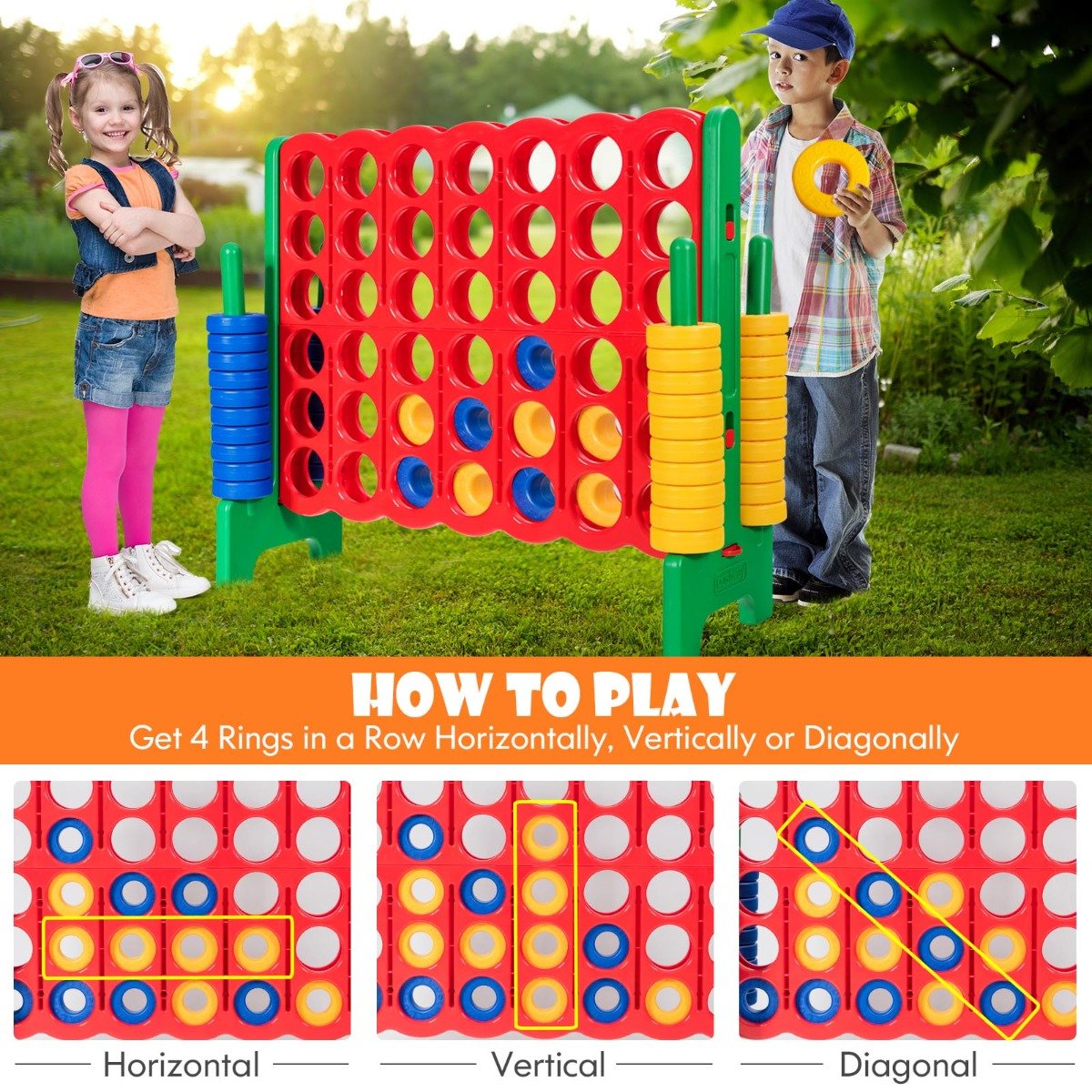 Giant Connect 4 in A Row - 42 Jumbo Rings for Lively Outdoor Gaming
