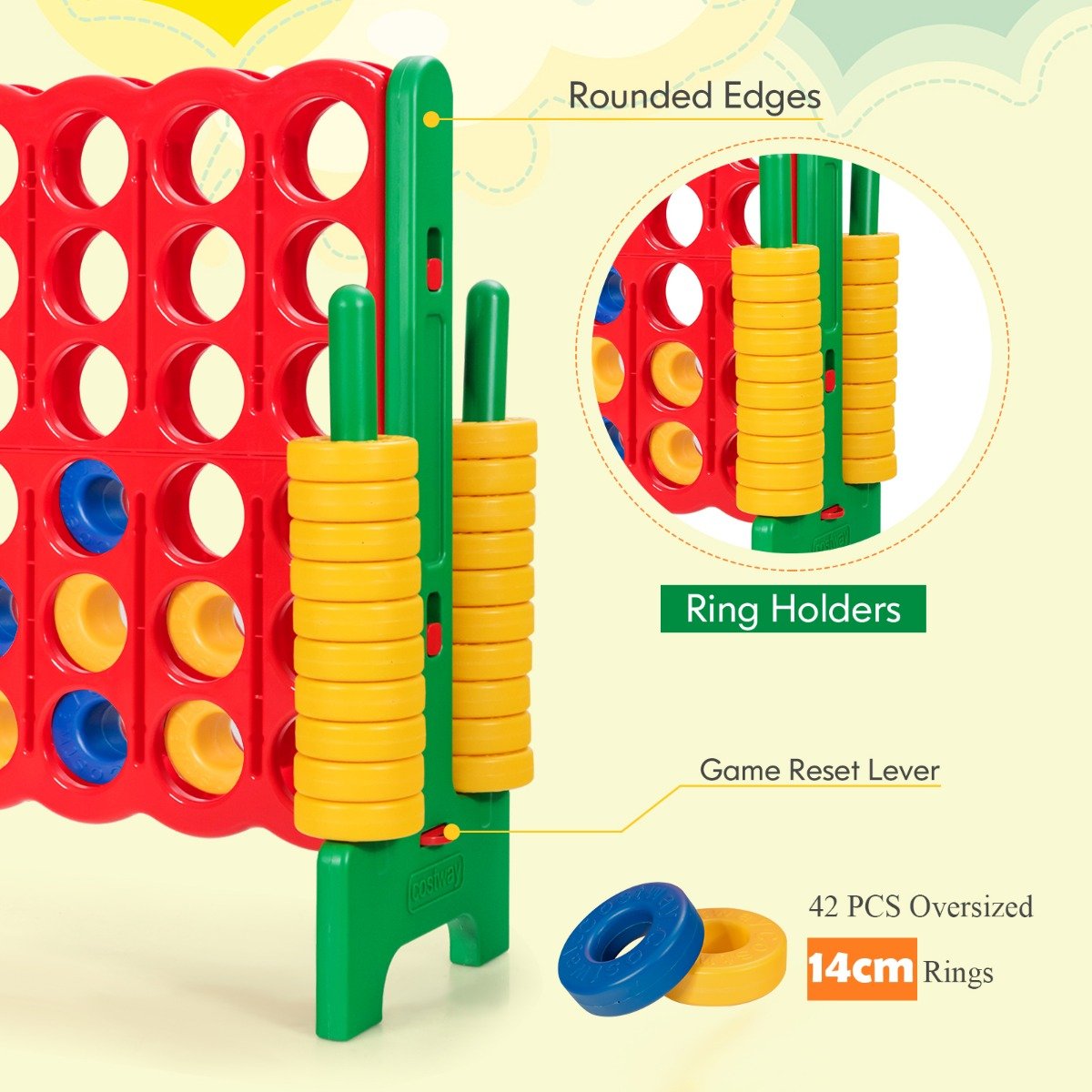 Giant Connect 4 in A Row - 42 Jumbo Rings for Fun Garden Playtime