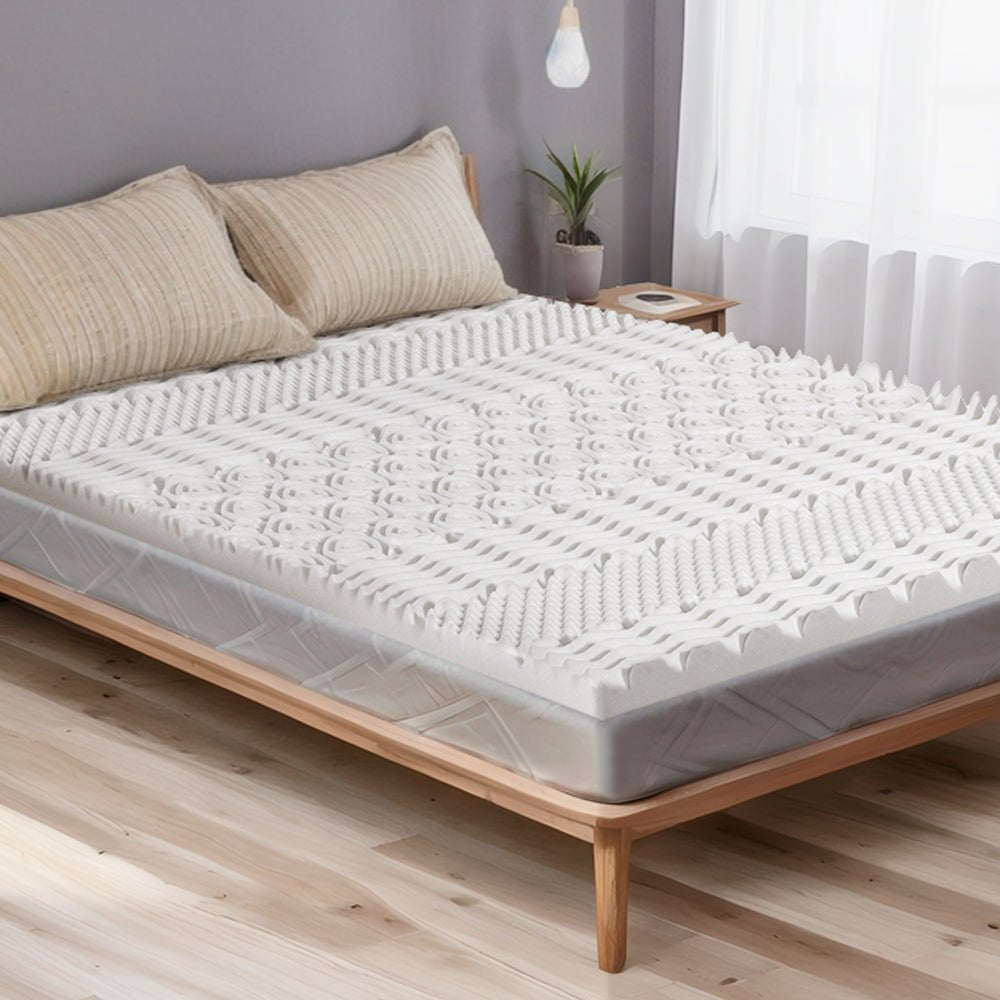 Memory foam mattress topper with 7-zone airflow design, 8cm thick, for single childrens bed.