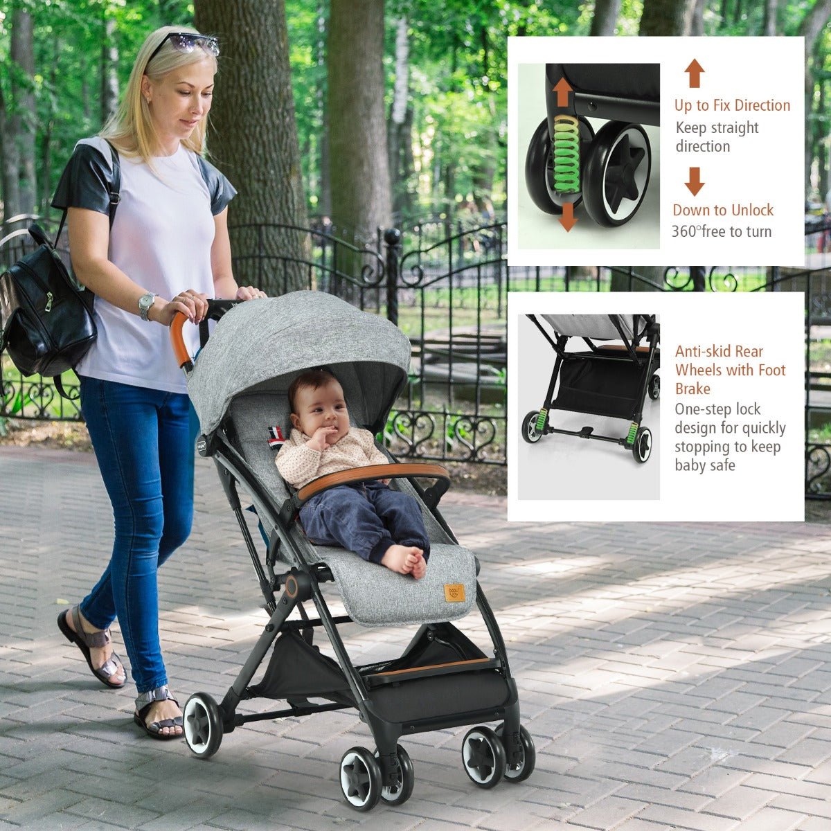 Stylish Grey Stroller with Adjustable Seating